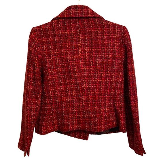 Talbots Petites Double Breasted Wool Blend Tweed Plaid Pink Red Jacket Size 8P - Picture 5 of 7